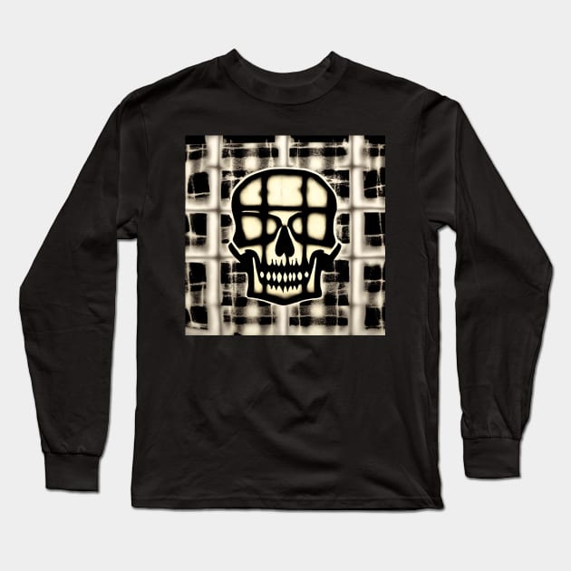 Skull Plaid Grunge Bleach Acid Wash Graphic Skate Punk Long Sleeve T-Shirt by Anticulture